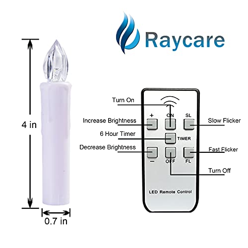 Raycare 10 PCS Battery Operated Taper Candle Lights with Remote, Led Window Candles with 8H Timer, Warm White Bright Flickering Light Christmas Candles with Clips/Suction Cups