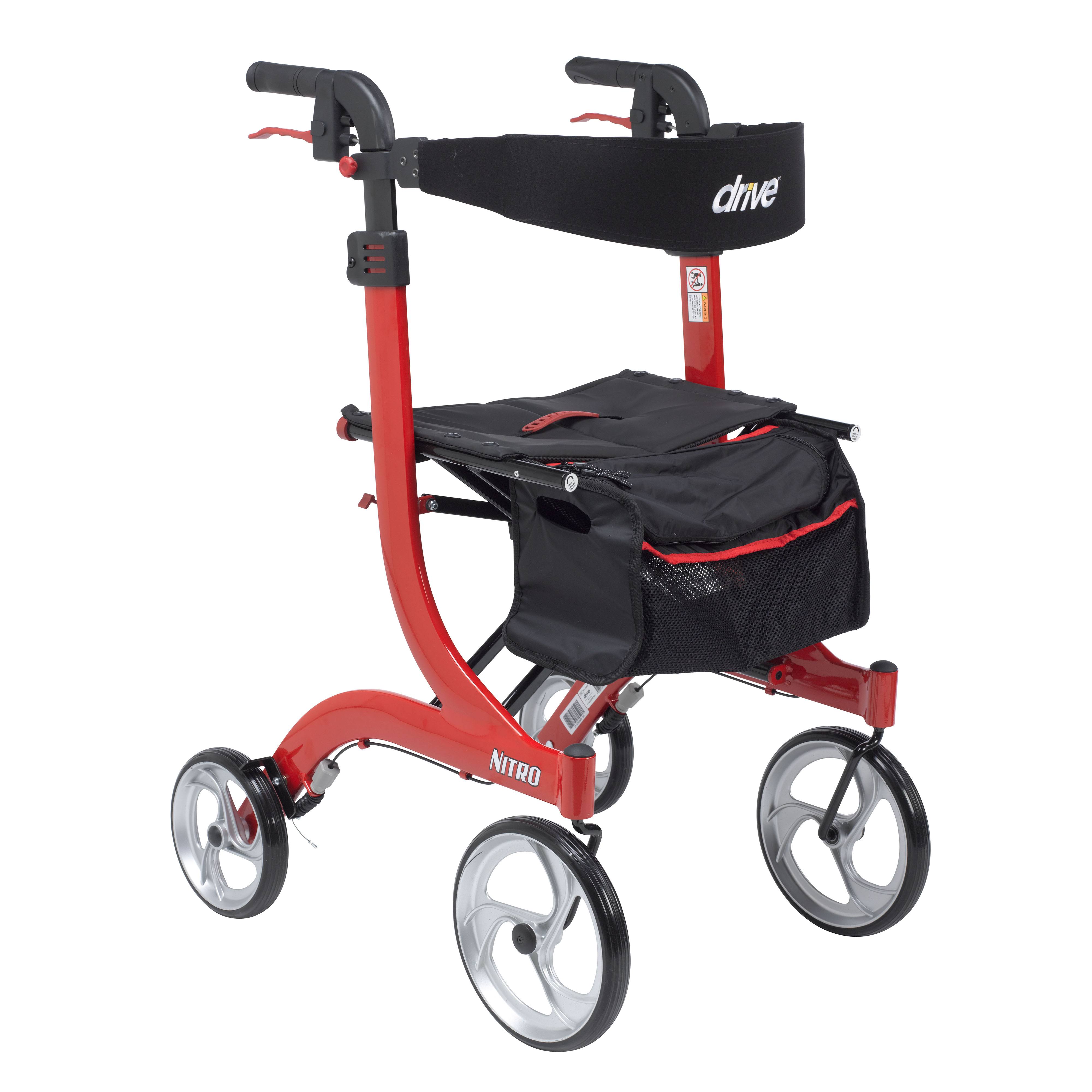 Drive Medical Nitro Euro Style Walker Rollator, Tall, Red