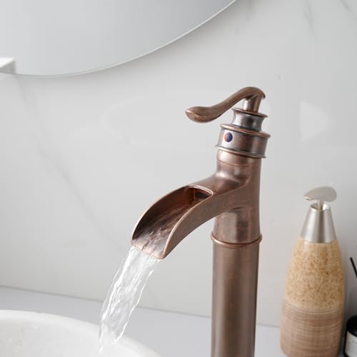 BWE Vessel Sink Faucet Waterfall Matte Black with Pop Up Drain Without Overflow and Supply Lines, Black Sink Faucet Bathroom One Handle Faucets Vanity Bath Mixer Tap