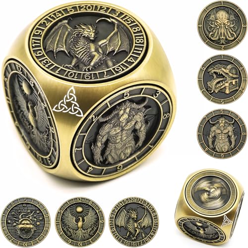 DND Spinner Dice, 7 in 1 Unique Metal Dice Set with 3D Relief for Dungeons and Dragons Gifts, Cool Polyhedral Role Playing Game Dice, Fantasy D&D Tabletop RPG Accessories for DM & Player (Silver)