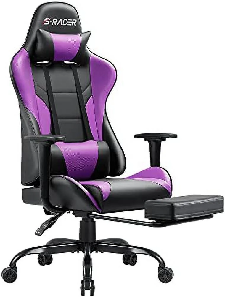 Gaming Chair Massage Computer Office Chair Ergonomic Desk Chair with Footrest Racing Executive Swivel Chair Adjustable Rolling Task Chair (Black)