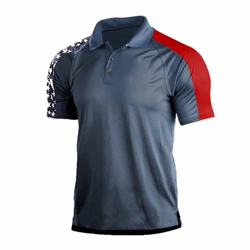 Men's Short Sleeve Zipper Polo Shirt Polo Shirts for Men American Patriotic Flag Shirt Leisure Seaside Beach Holiday