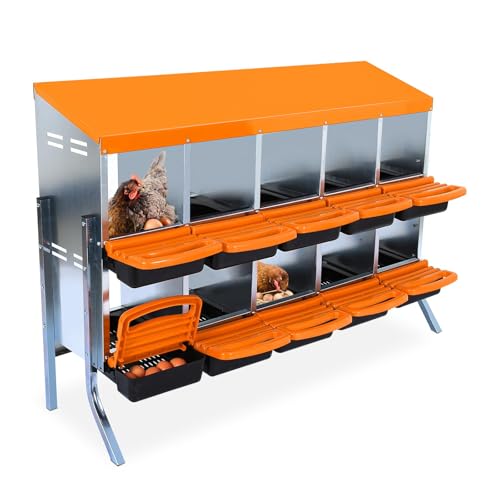 Chicken Nesting Box, 10 Hole 2 Layer Hen Nest Box with Legs, Roll Away Eggs Laying Boxes,Cleanable Pull Out Hen Roosting Boxes