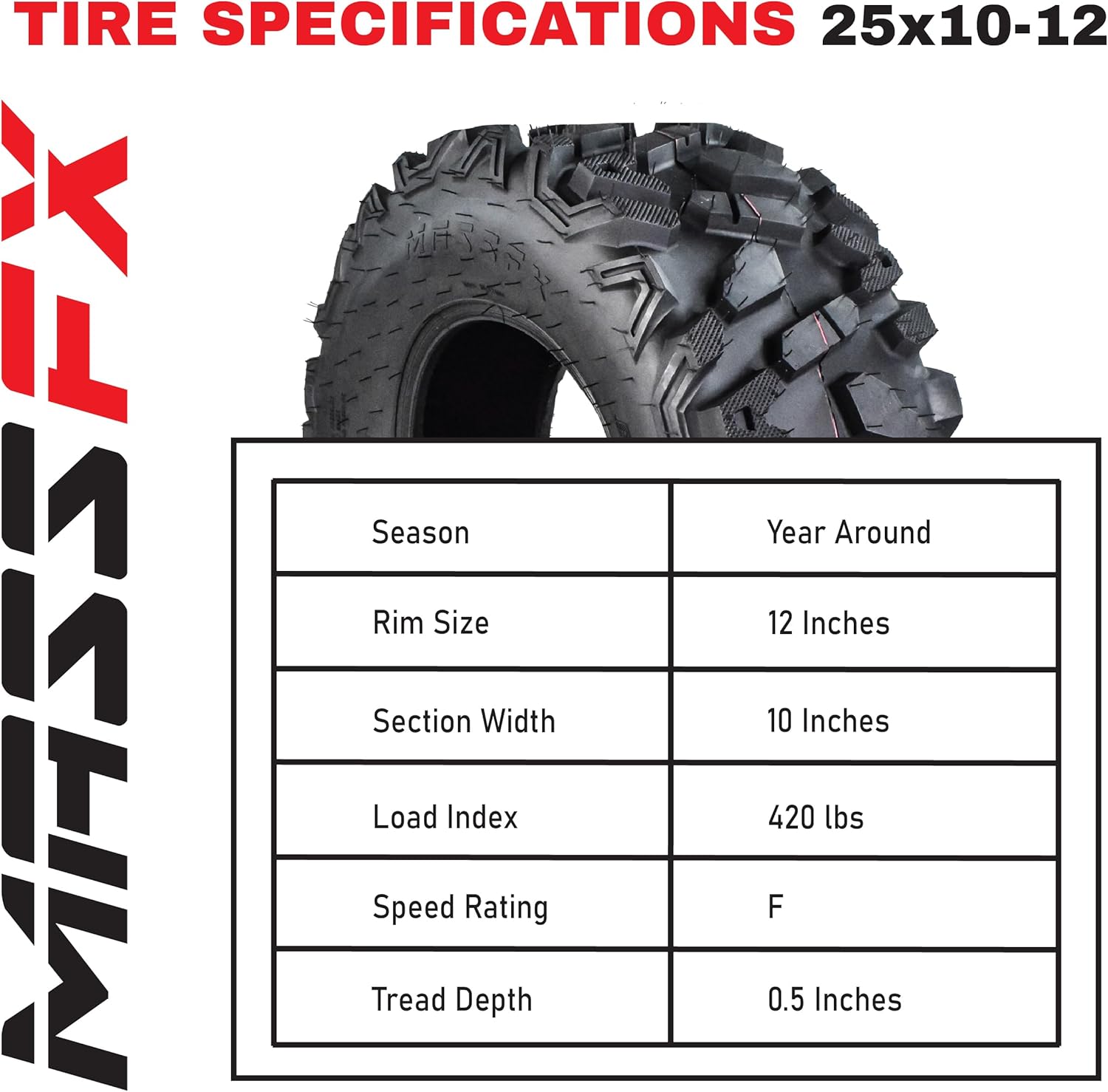 4 New 25x8-12 25x10-12 KT MASSFX ATV UTV all-terrain Tire Set 6 PLY 25
