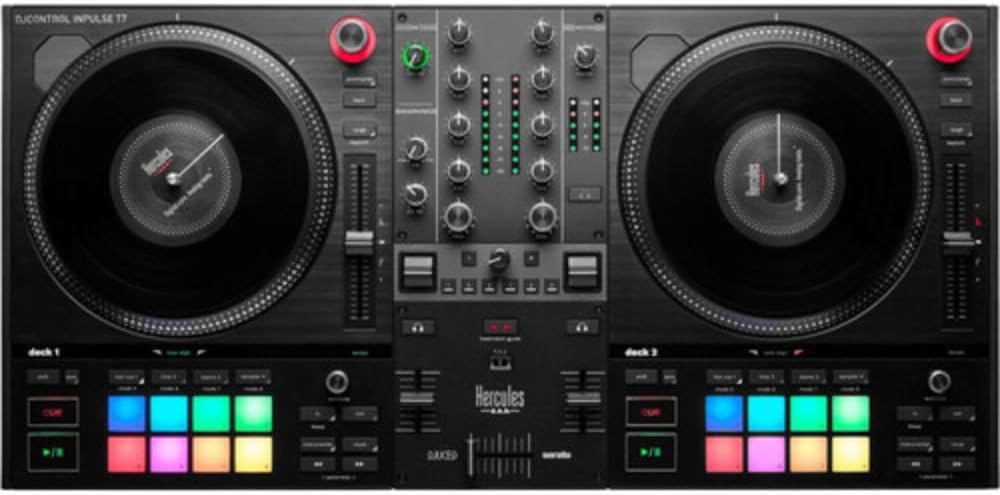 Hercules DJControl Inpulse T7 2 Deck Motorized DJ Controller with built in STEMS Control Bundle with DJControl Inpulse T7 Cover and Hercules HDP DJ45 Closed-Back Headphones