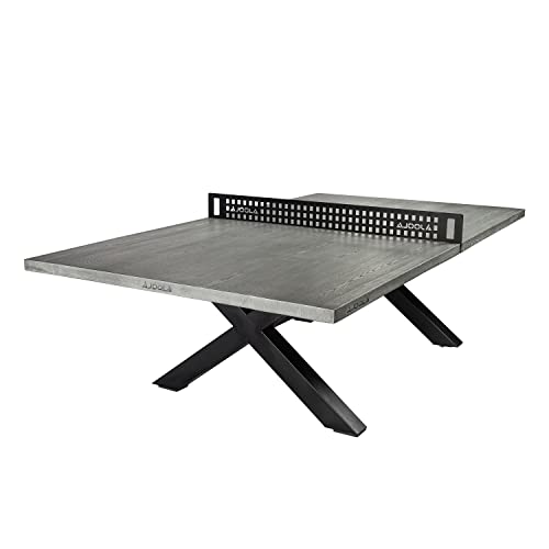 JOOLA Berkshire Outdoor Table Tennis Table - Multi Use Conference Table Dining Table - Concrete Wood Look Includes Steel Outdoor Ping Pong Net Set & Frame - Hybrid Indoor Outdoor Ping Pong Table