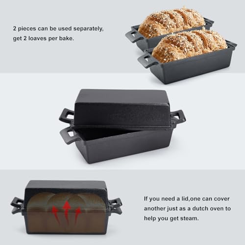 DVK Cast Iron Bread Pan with Lid 9x5 Inch Sourdough Sandwich Baking Rectangular Pans for Oven