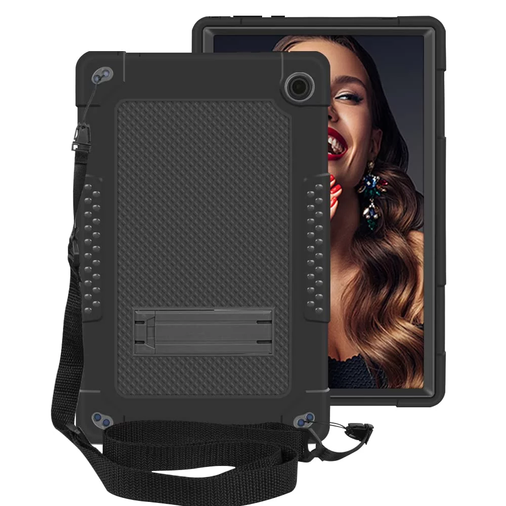 SOATUTO for Walmart Onn 11.6 Pro Tab Case ; for Walmart Onn 11.6 Pro Manufacturer Part Number 100043279 Heavy Duty Tbalet Case Cover with Kickstand / Shoulder Strap Kids Friendly Cover - Black+Black