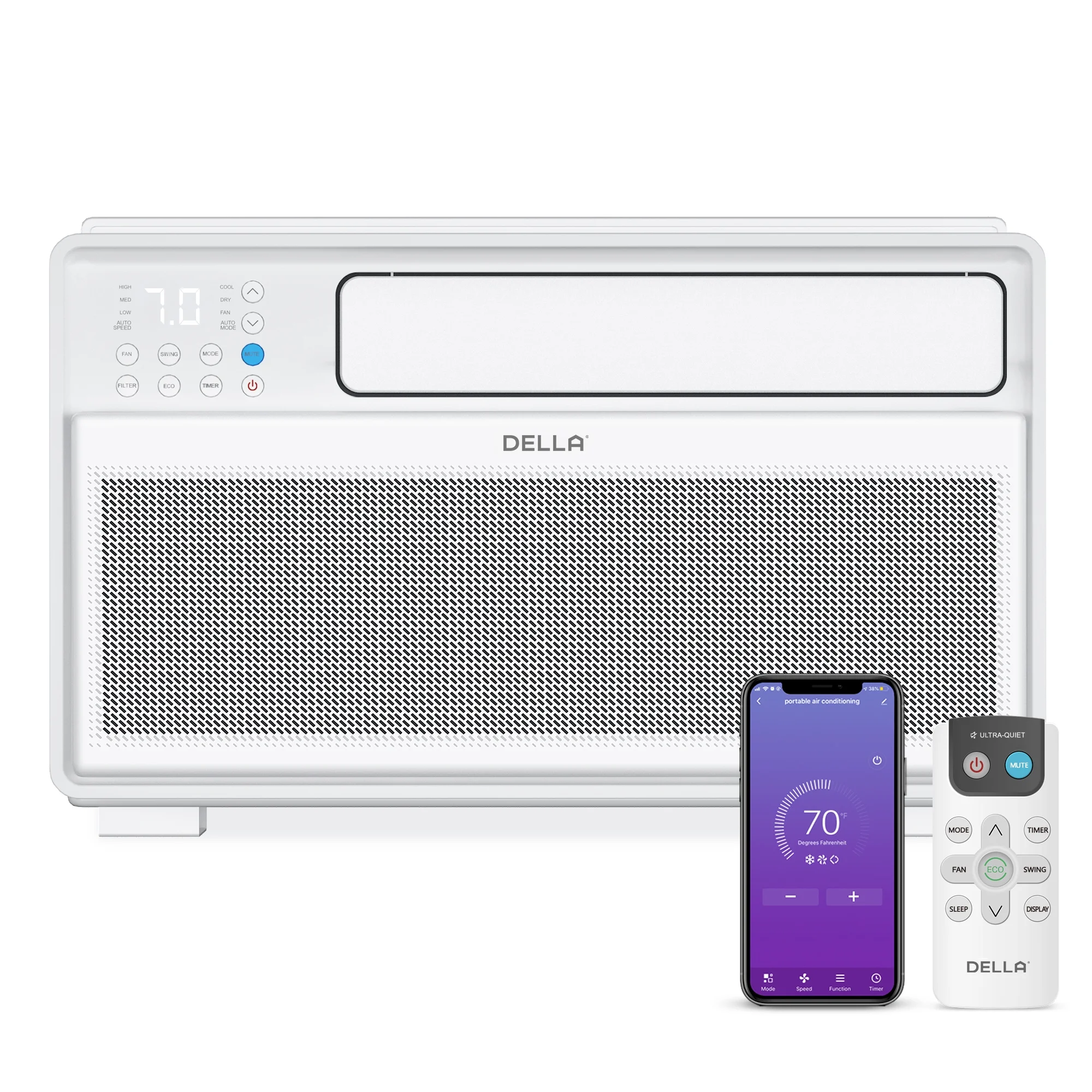 DELLA 12000 BTU Smart Inverter Window Air Conditioner Cools up to 450-520 Sq.Ft.,GEO Auto Temp On/Off For Where You Are, Energy Star Certified, Remote/App Control, Quiet Operation, Easy Install Kit