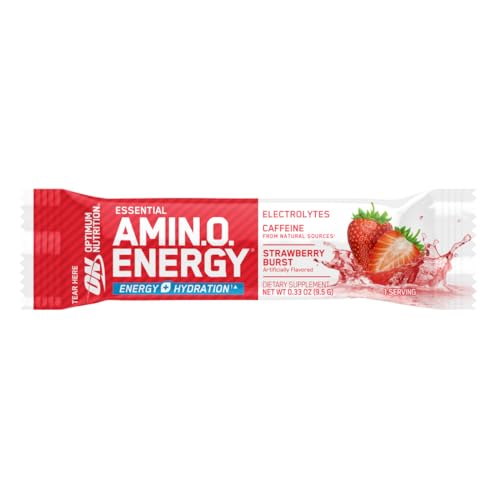 Optimum Nutrition Essential Amino Energy Plus Electrolytes Stick Packs, Energy Powder, Strawberry Burst, 7 Count