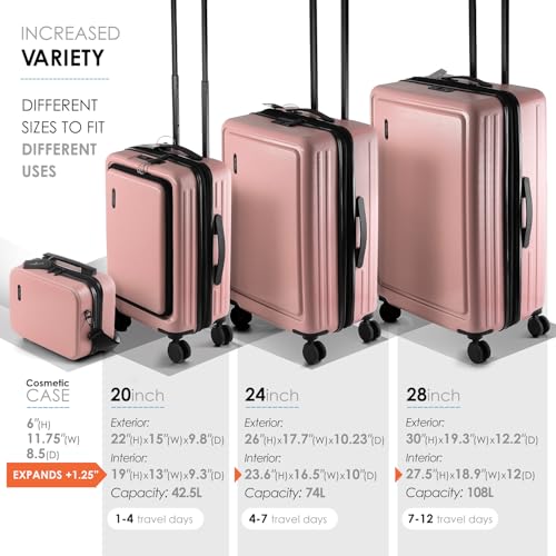 22 Inch Carry On Luggage 22x14x9 Airline Approved, Carry On Suitcase with Wheels, Hard-shell Carry-on Luggage, Durable Luggage Carry-On, Black Small Suitcase with Cosmetic Case