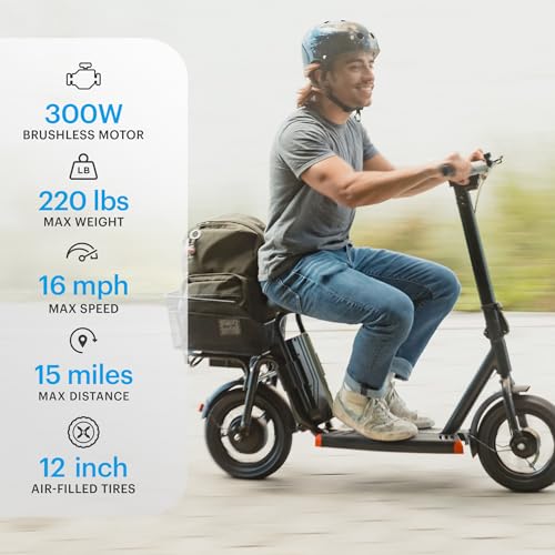 Hover-1 Alpha Cargo Foldable Electric Scooter with 300W Brushless Motor, 16 mph Max Speed, 12” Tires, and 15 Mile Range Commuter Scooter for Adults & Teens