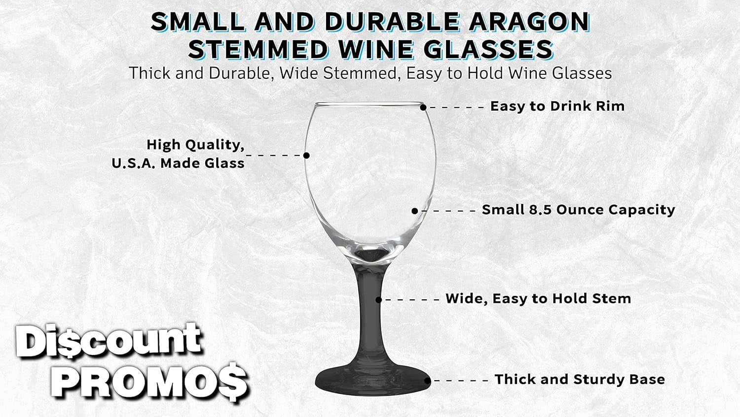 10 Aragon Wine Glasses Set, 8.5 Oz. - High Standard, Made - Black