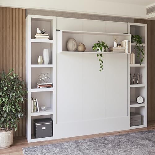 Oakland Living Easy-Lift Queen Murphy Wall Bed in Brown Wood Grain with Two Bookshelves