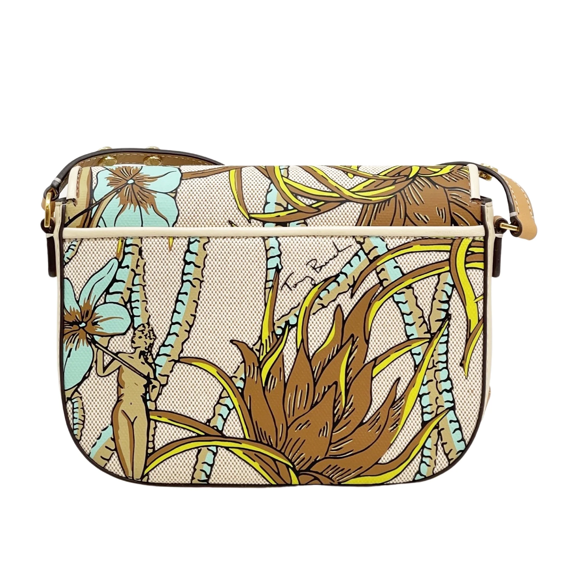 Tory Burch Women's Emerson Printed Canvas Convertible Crossbody Bag (Cream Brown Climbing Palms)