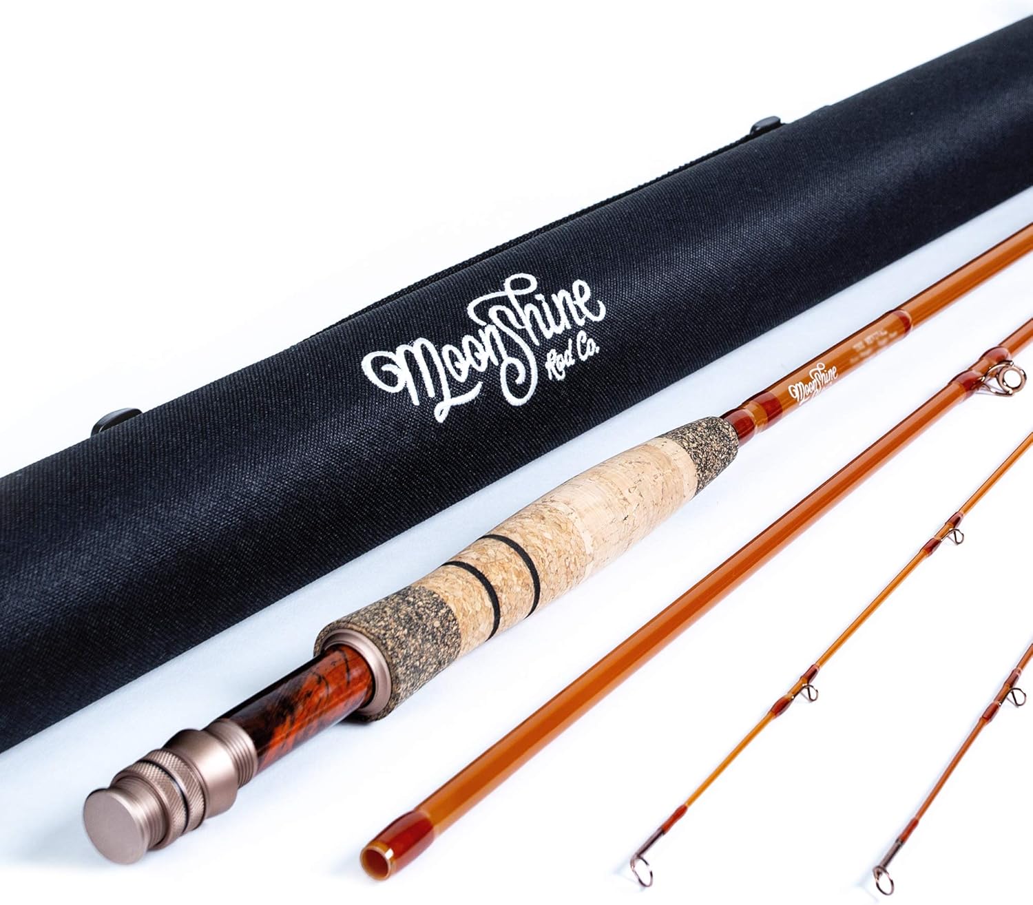 Moonshine Rod Co. The Revival Series Fly Fishing Rod, Classic Fiberglass Rod with Carrying Case and Extra Rod Tip Section (Fiberglass, 3wt 7')