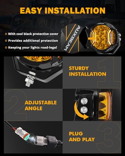 Auxbeam V-MAX Series 72W LED Pod Driving Lights, 4x2.5 Inch Rectangle Side Shooter Offroad Cube Spotlights with Amber DRL, 270° Combo Beam 6 Modes White/Amber/Yellow Auxiliary Lights with Covers
