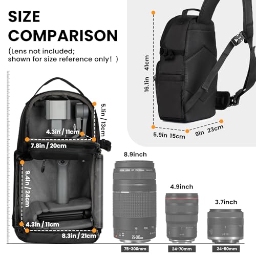 TARION Waterproof Camera Sling Bag Backpack - DSLR Sling Camera Bag for Photographers, Cross body Sling Bag with Raincover Tripod Holder Photography Slingpack Black TR-S