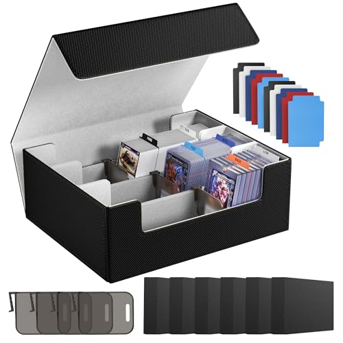 Card Storage Box For Trading Cards 1800+,Card Deck Box With 10 Dividers,6 Foam Stoppers,4 Supporters,Commander Deck Case Fit For Toploaders,MTG,YuGiOh,TCG and Magic Cards
