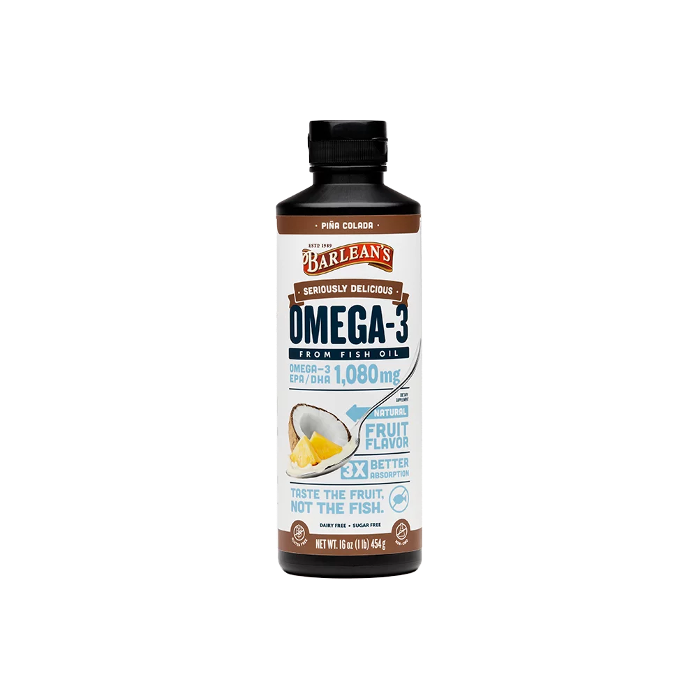 Barlean's Pina Colada High Potency Omega 3 Fish Oil Supplements - 1500mg of Omega 3 EPA/DHA for Brain, Heart, Joint, & Immune Health - All-Natural Fruit Flavor, Non GMO, Gluten Free - 16 oz