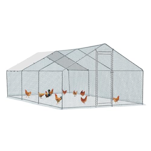 Outvita Chicken Coop, 13×10 FT Large Metal Chicken House, Poultry Habitat Cage with Waterproof Cover, Walk-in Chicken Run Pen for Small Animals Yard Farm Patio（Black）