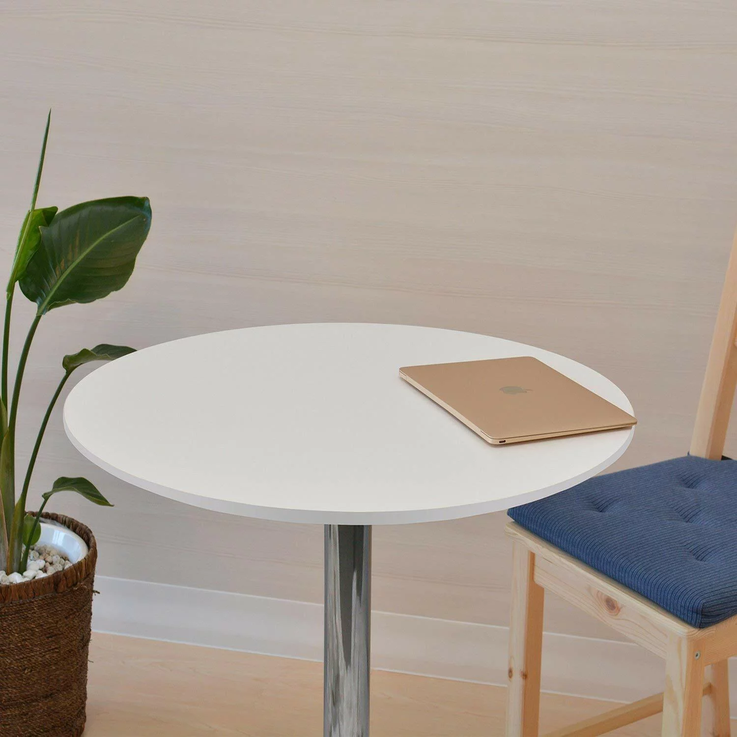 Elecwish 35 Inches Height Modern Round Bar Table Adjustable Height Chrome Metal and Wood Cocktail Dinner Pub Table MDF Top 360° Swivel Furniture, White