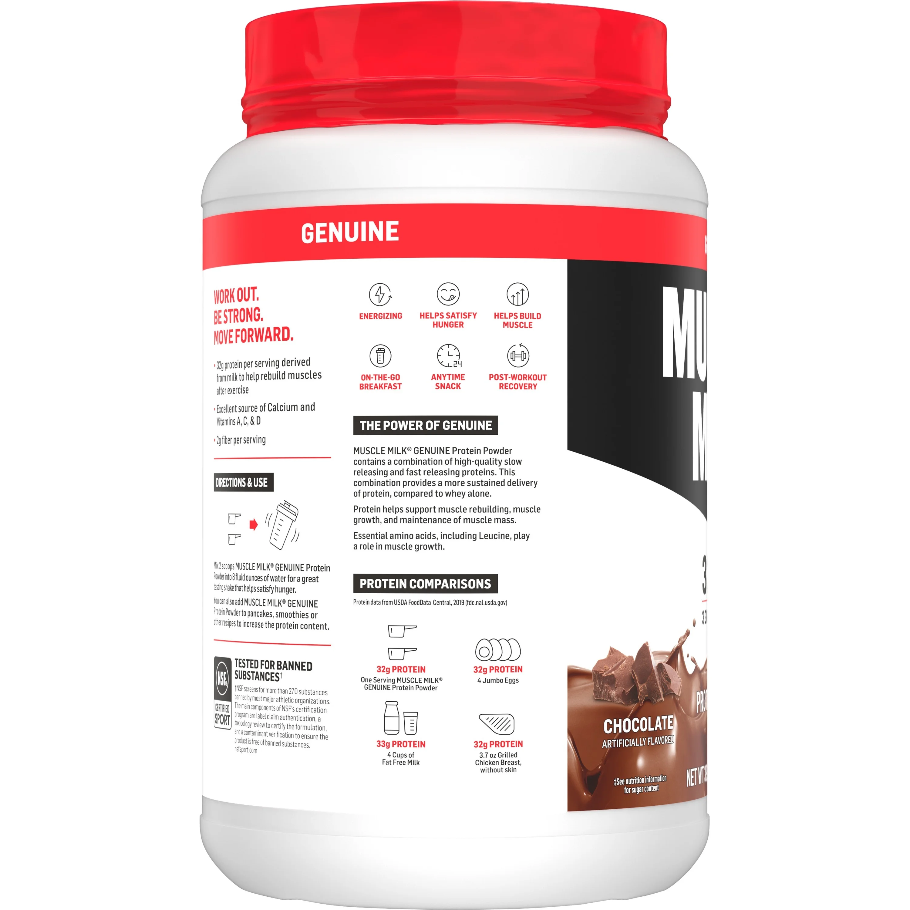 Muscle Milk Genuine Protein Powder, 32g Protein, Chocolate, 2.47 Pound, 16 Servings