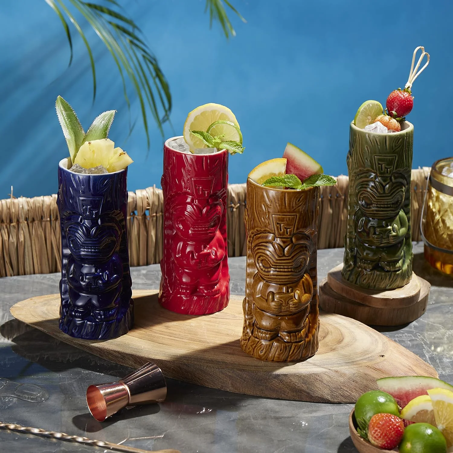 Ceramic Hawaiian Tiki Glasses (Set Of 4 Glasses)