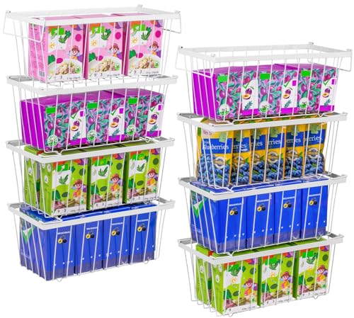 Wetheny Freezer Organizer Bins With Side Handle -8 Pack Stackable Chest Freezer Organizer for 7 Cu.FT - Deep Freezer Sort Frozen Food Wire Metal Basket Storage Bins Rack (White)