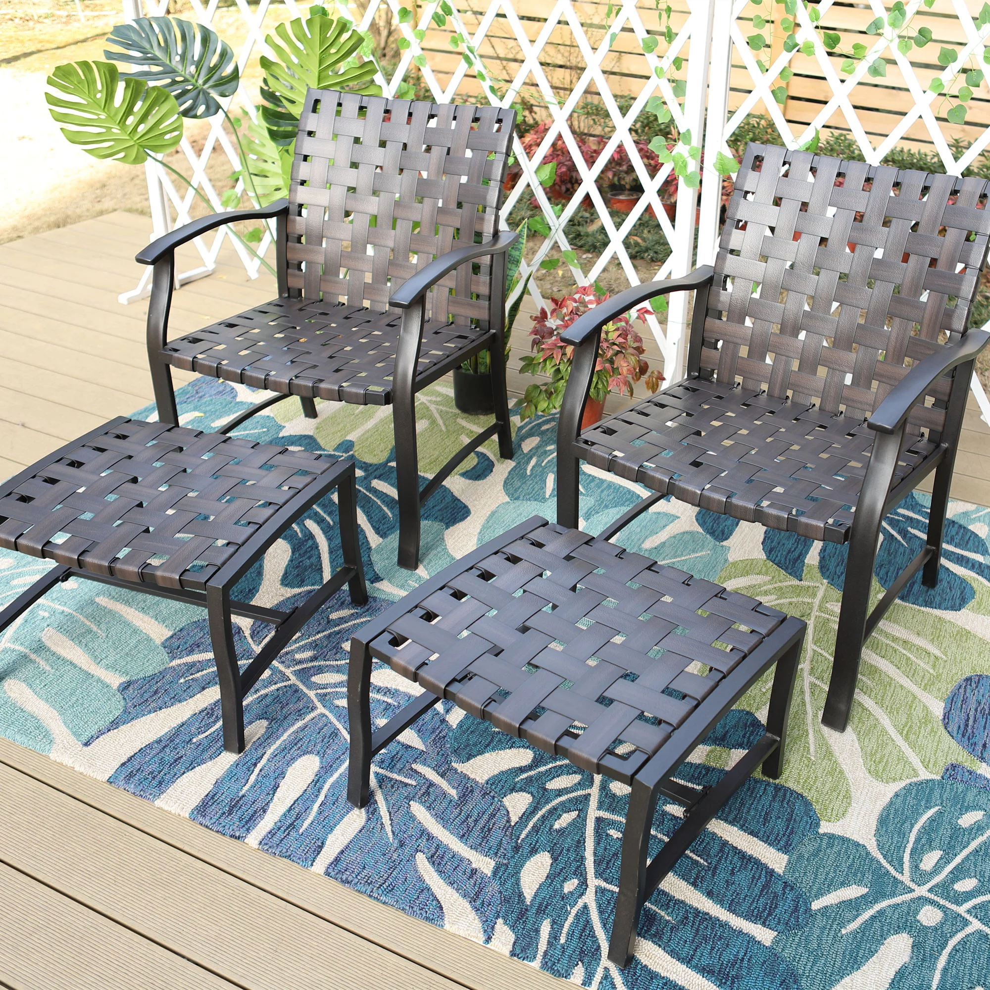 Sophia & William 5pcs Outdoor Patio Furniture Conversation Set Steel Frame Leather Dining Set, Table