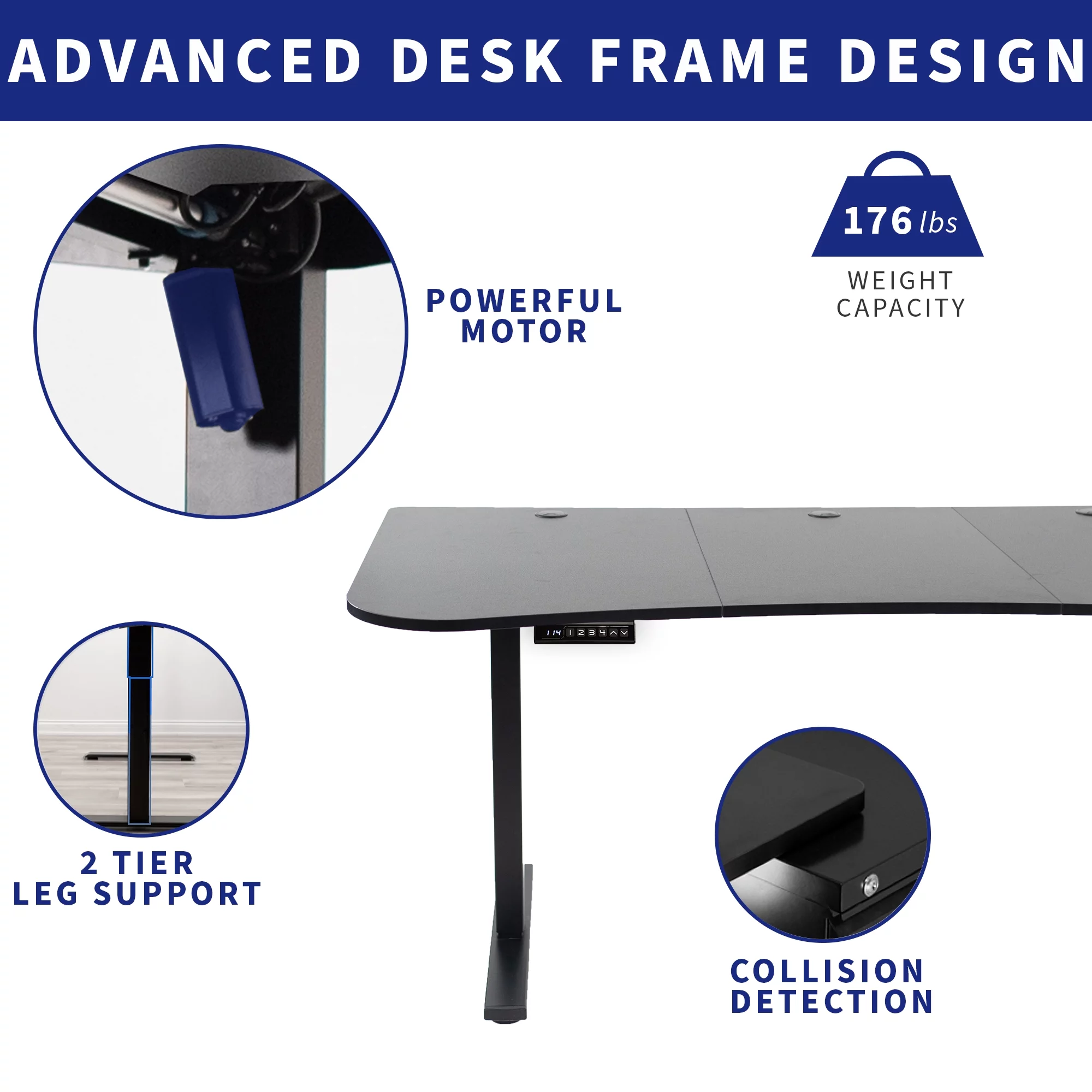 VIVO Electric 63” x 32” Stand Up Desk, Light Wood 3 Part Table Top, White Frame