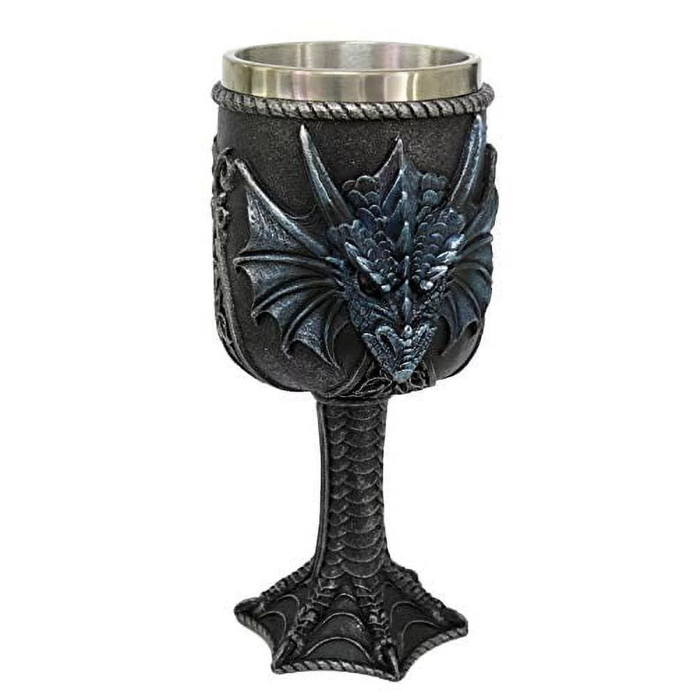 Ebros Winged Dragon Face Wine Goblet 12 oz with Stainless Steel Inner Decor