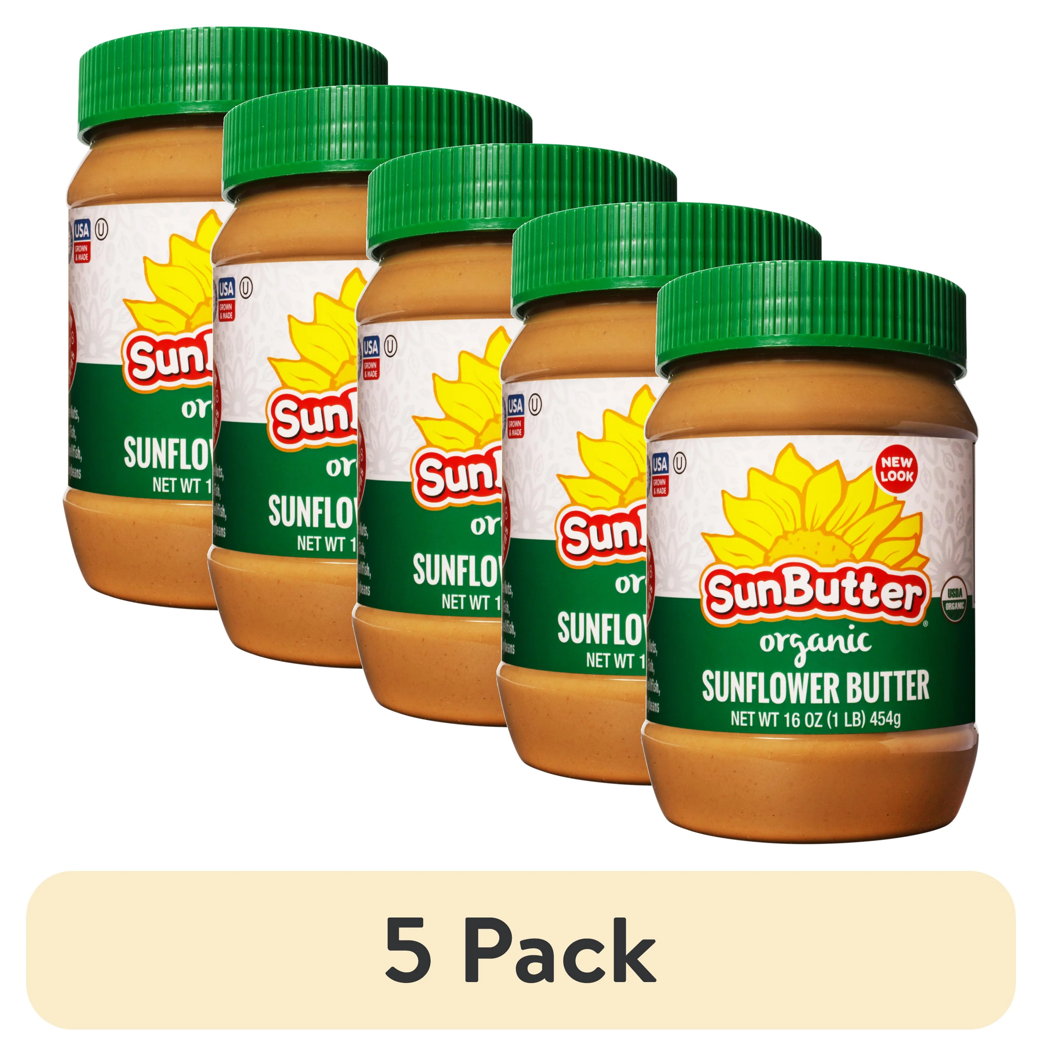 (5 pack) SunButter Organic Sunflower Butter, Regular 16 oz Jar