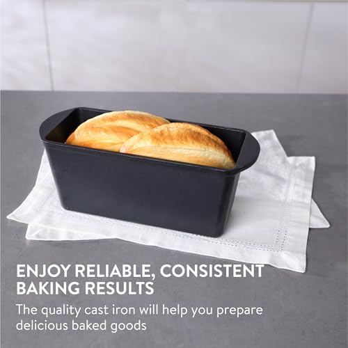 Navaris Cast Iron Bread Loaf Pan with Lid, 13x5 inches, Black