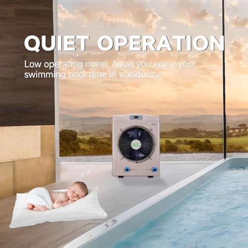 Above Ground Pool Heater EU50, Max 16184BTU Up to 5000gallons Electric Swimming Pool Heat Pumps, Titanium Heat Exchanger, 5.62 COP, 110V/120V, Fits 8/11/15 Foot Pools Heating Pool Warmer