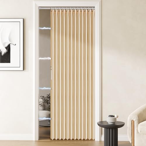 Magnetic Door Curtain Pleated Door Curtain Folding Door Curtains Accordion Door Closet Door Curtain Invisible Applicable Bedroom Room Living Room Doorway(Brown,42