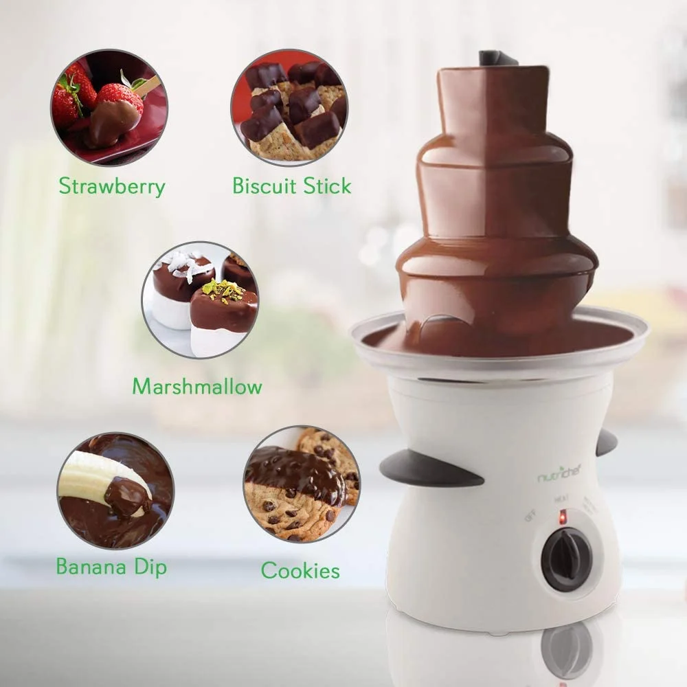 NutriChef 16oz 3 Tier Electric Countertop Fondue Maker Fountain Chocolate Melter