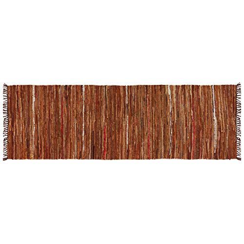 HF by LT Tucson Leather Table Runner, 13 x 78 inches, Handwoven Recycled Leather and Soft Cotton, Brown