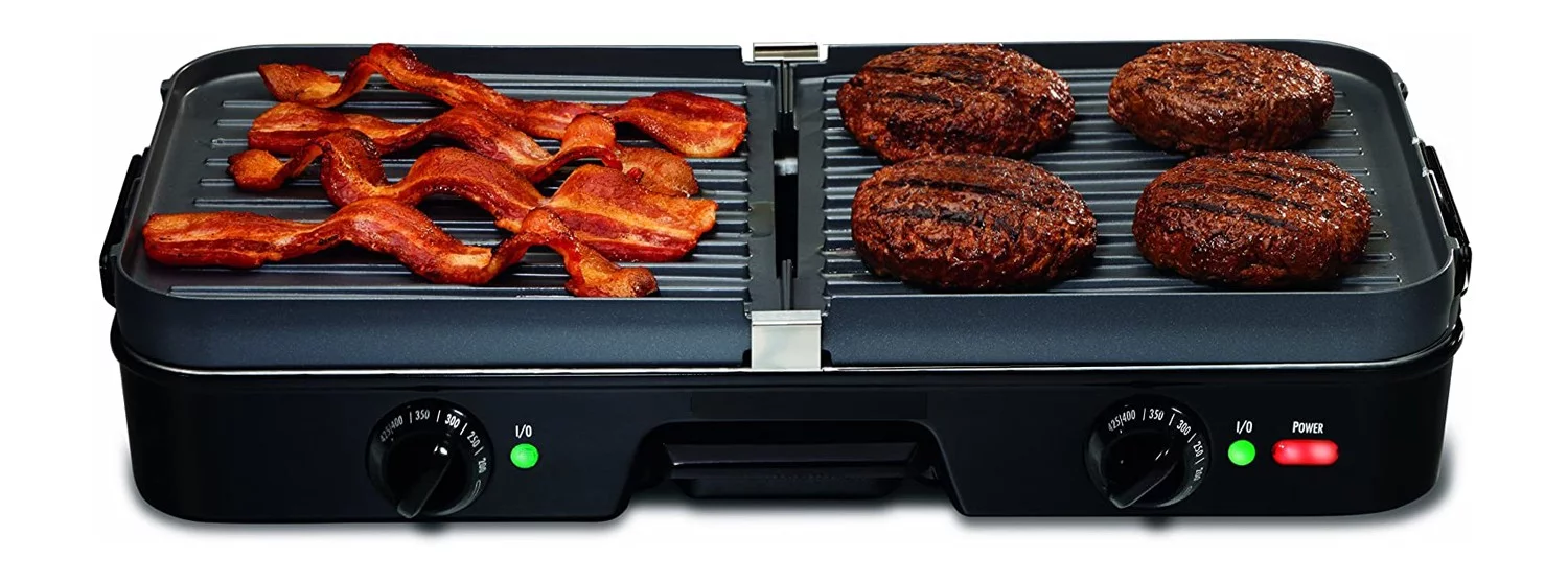 3-In-1 Nonstick Electric Griddle Grill - with 2 Cooking Zones & Reversible Plates - Serves up to 8 people (1400W)