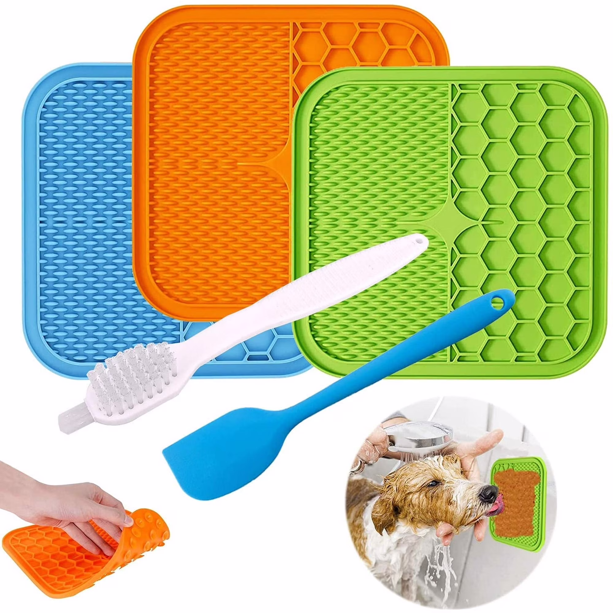 Ahot Dog Licking Mat, 3 Pcs Large Licking Mat for Dogs with Suction for Anxiety, Peanut Butter Dog Licking Mat Slow Feeder Dispensing Treater Lick Pad for Dogs Cats Grooming Bathing and Training