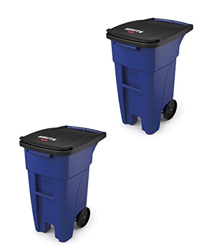 Rubbermaid Commercial Products BRUTE Rollout Heavy-Duty Wheeled Trash/Garbage Can, 50-Gallon, Gray, for Restaurants/Hospitals/Offices/Warehouses/Garage, Pack of 2