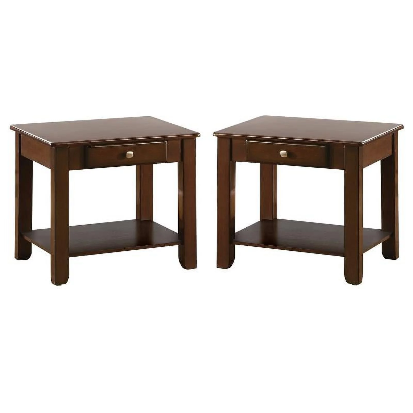 Home Square Wood 1 Drawer End Table in Dark Cherry - Set of 2
