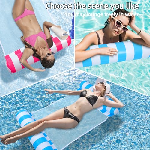 8 Pack Pool Hammock Upgrated Water Pool Floats, 4-in-1 (Hammock, Saddle, Lounge Chair, Drifter) Multi-Purpose Water Pool Float, Non-Stick PVC Material