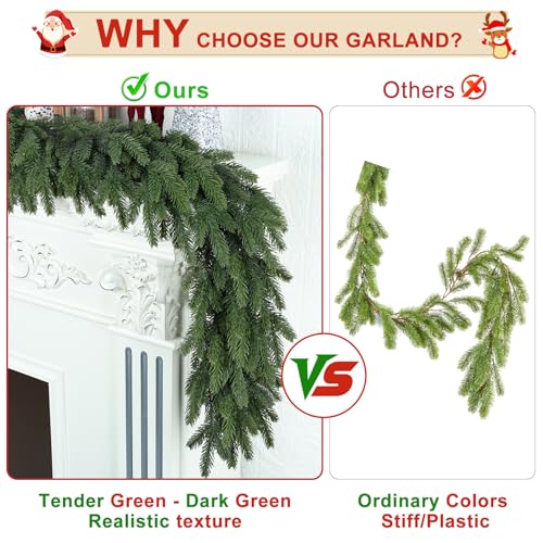 6Ft Christmas Garland Realistic Fuller,Natural Droopy,Lifelike Xmas Green Pine Cedar Mantle Garland for Table Mantle Wall Yard Fireplace Staircase, Garlands for Decoration Christmas Indoor Outdoor