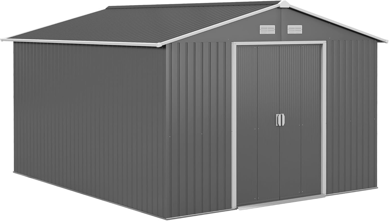 Outsunny 11' x 9' Outdoor Storage Shed, Garden Tool House with Foundation Kit, 4 Vents and 2 Easy Sliding Doors for Backyard, Patio, Garage, Lawn, Gray