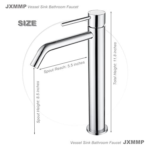 Brushed Gold Vessel Sink Faucet with Pop Up Drain and Supply Lines, Stainless Steel Gold Vanity Faucet Single Hole, JXMMP Single Handle Bathroom Faucet Gold, JXM1001BG
