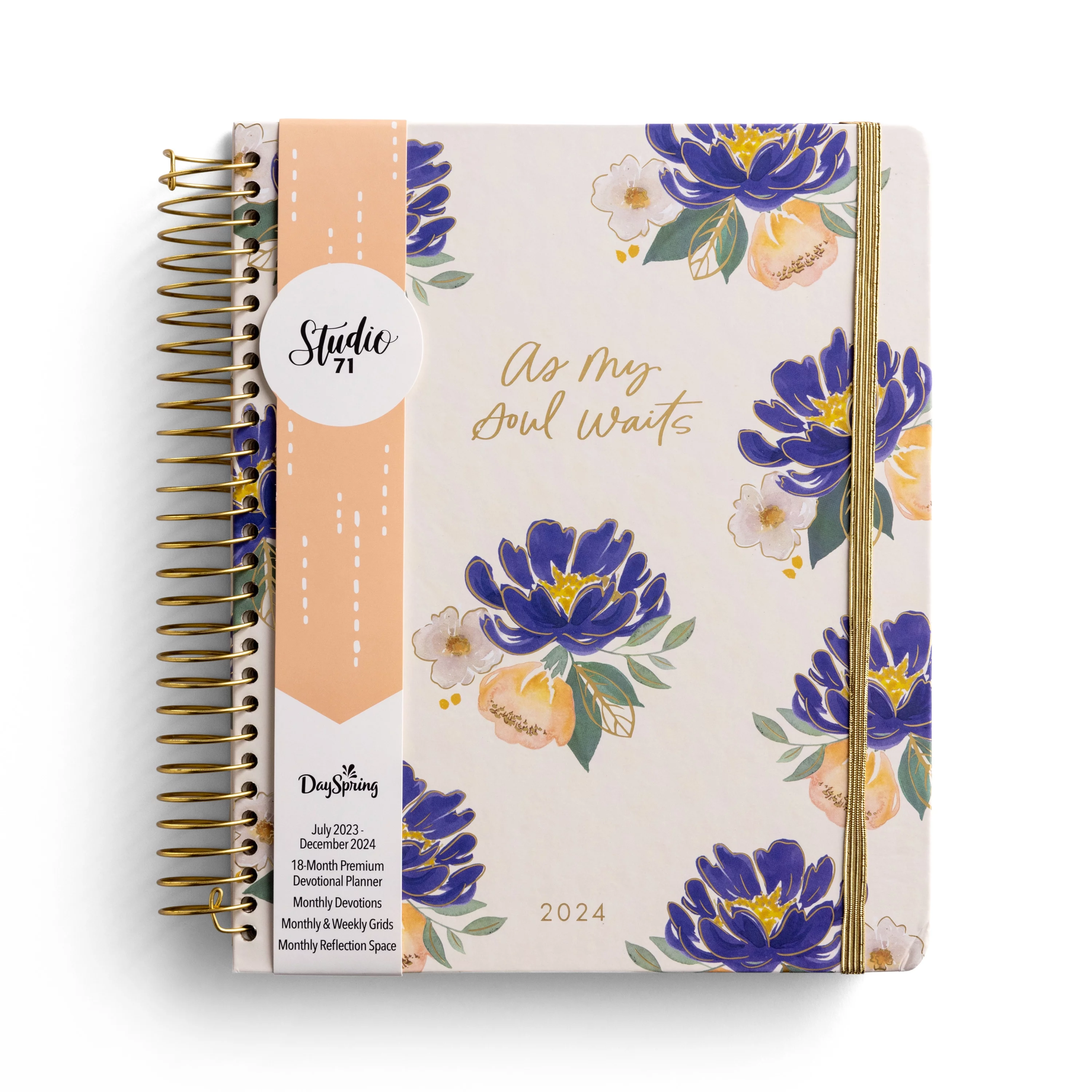 DaySpring - As my Soul Waits: 2023 - 2024 Studio 71 Floral Planner - 18 Month Devotional Planner (Spiral Bound)