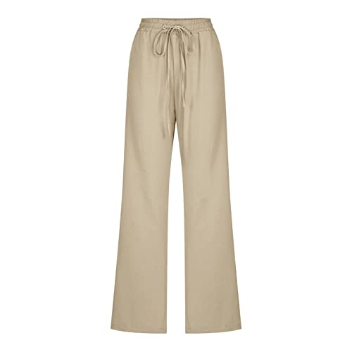 SNKSDGM Women Wide Leg Cotton Linen Pants Casual Elastic High Waisted Palazzo Pant Dress Loose Fit Flowy Trouser with Pockets