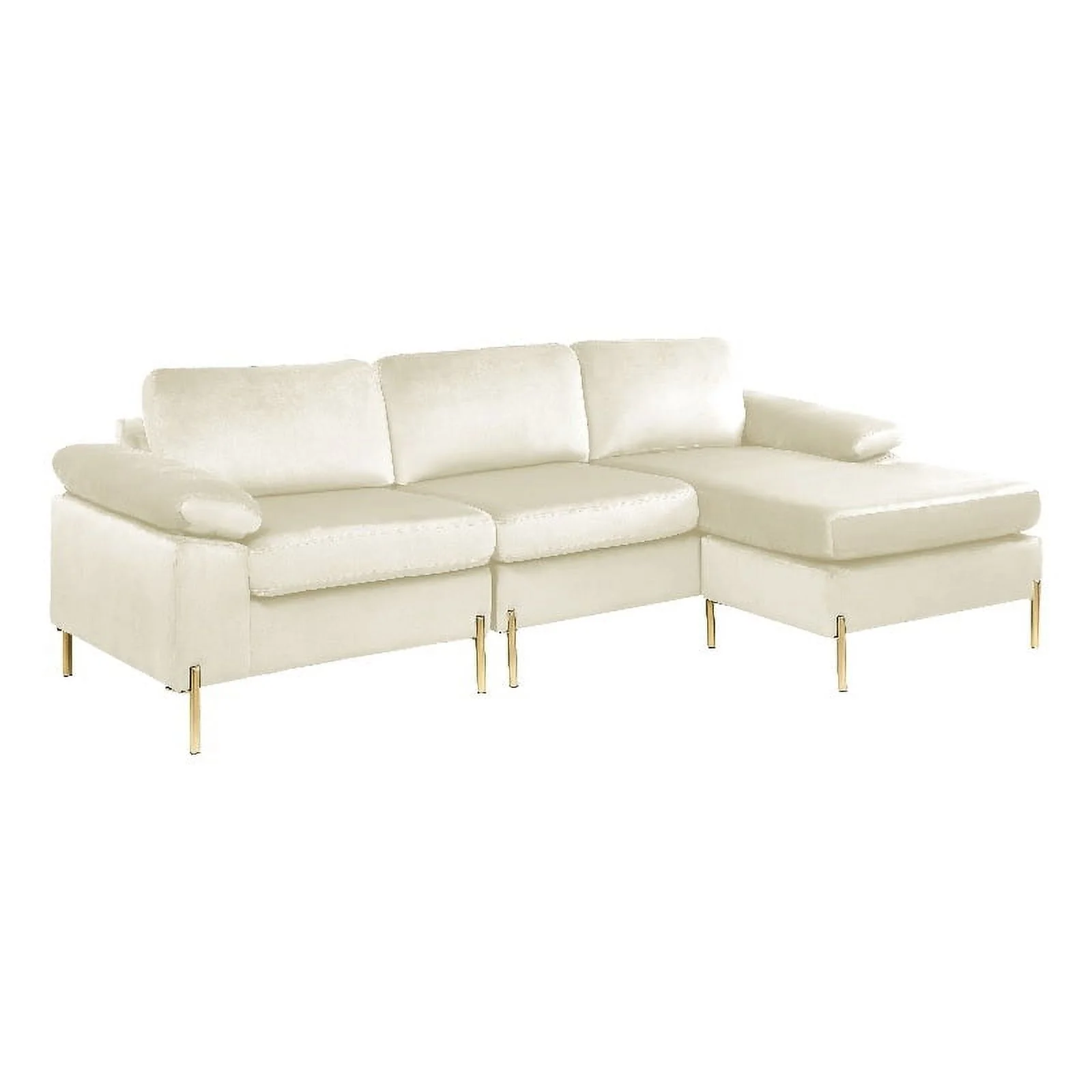 Pemberly Row Modern Velvet Sectional Sofa in Beige/Gold legs