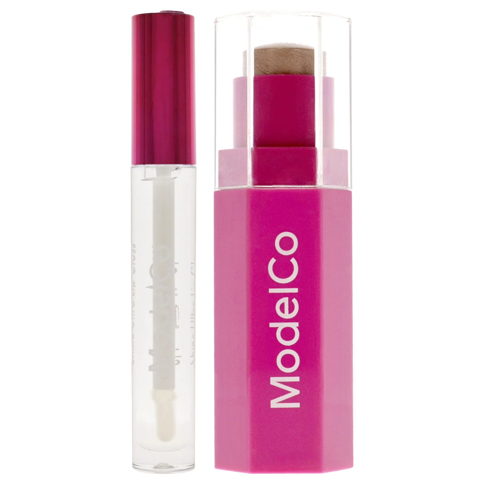 ModelCo Glow Highlighter Stick With Shine Ultra Lip Gloss Kit , 2 Pc Kit 0.158oz Highlighter Stick - Champagne, 0.17oz Lip Gloss - Transparent- Pack of 2